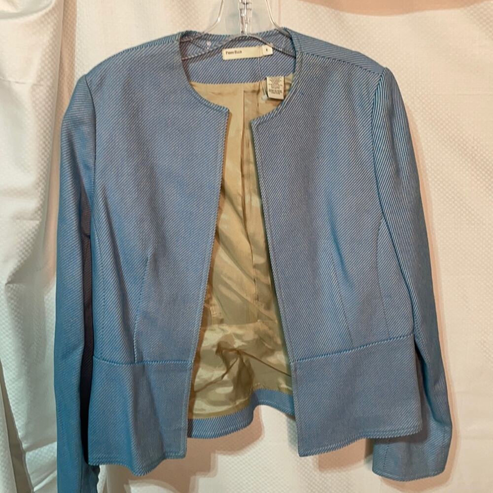 Perry Ellis 6 blue tan lined blazer NWT perfect